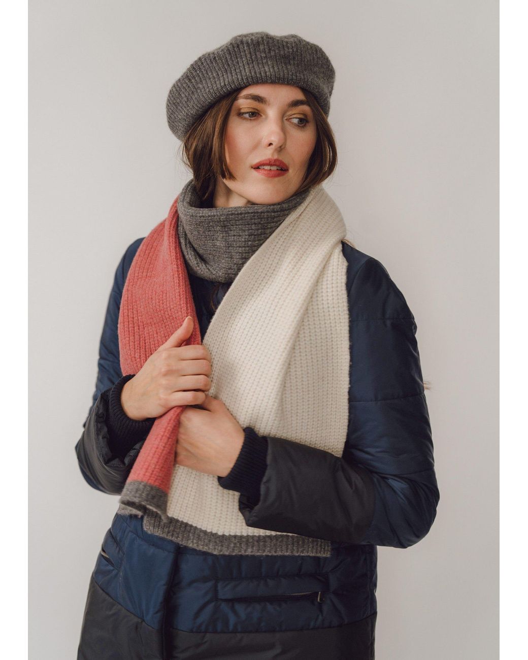 BEIRA Red Wool & Cashmere Stripe Scarf – Warm Tones