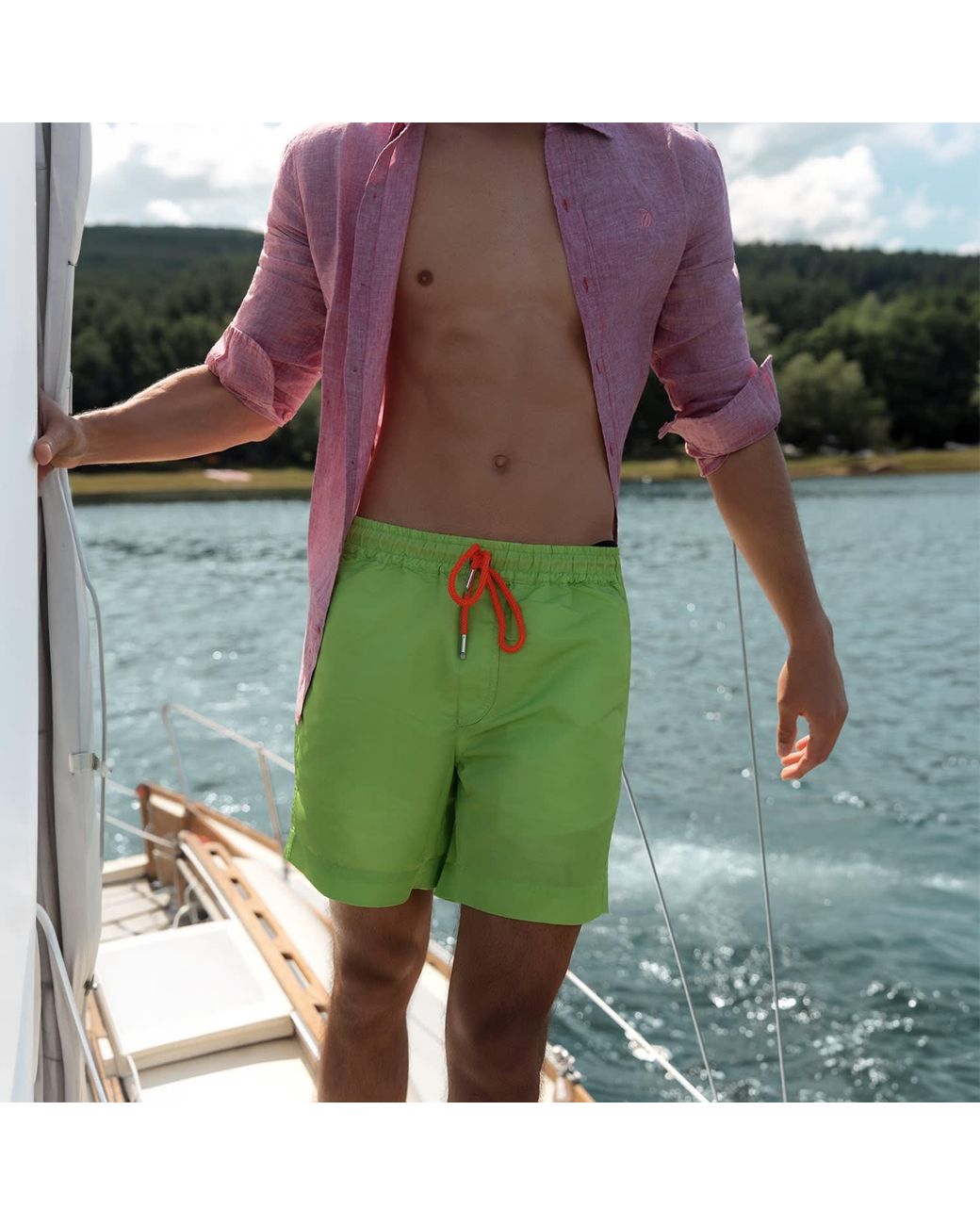 Maison Tangerine Green Kiwi Swim Shorts for men