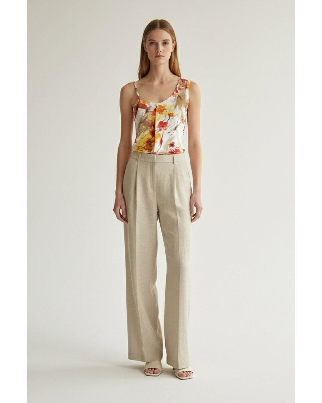 Conquista Red Asymmetric Floral Print Jersey Top With Braided Strap – Viscose-Elastane