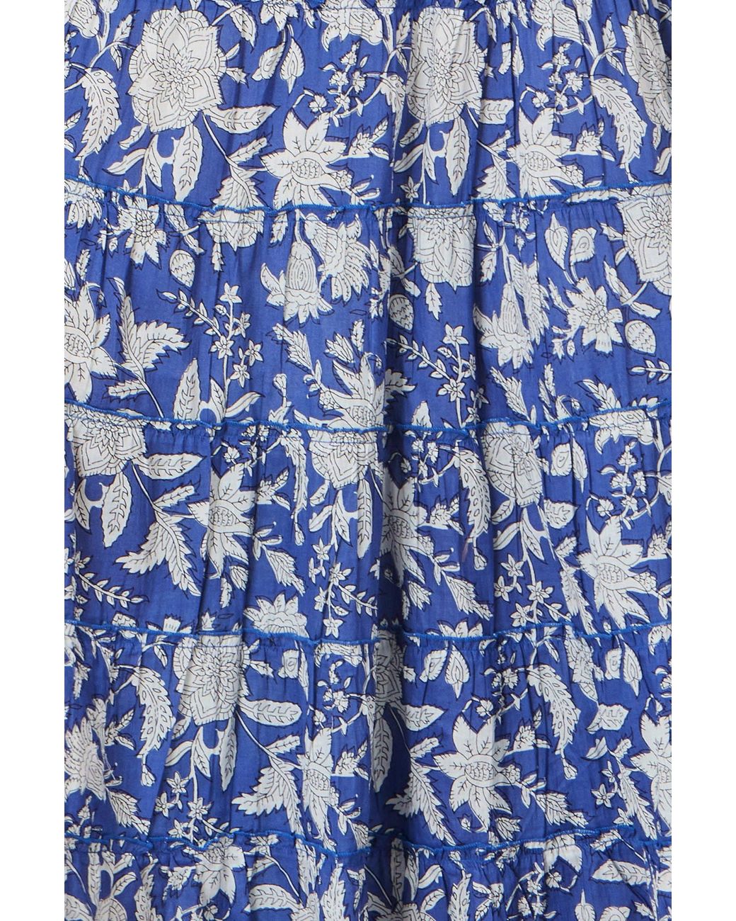Yumi' Blue Floral Cotton Tiered Maxi Skirt