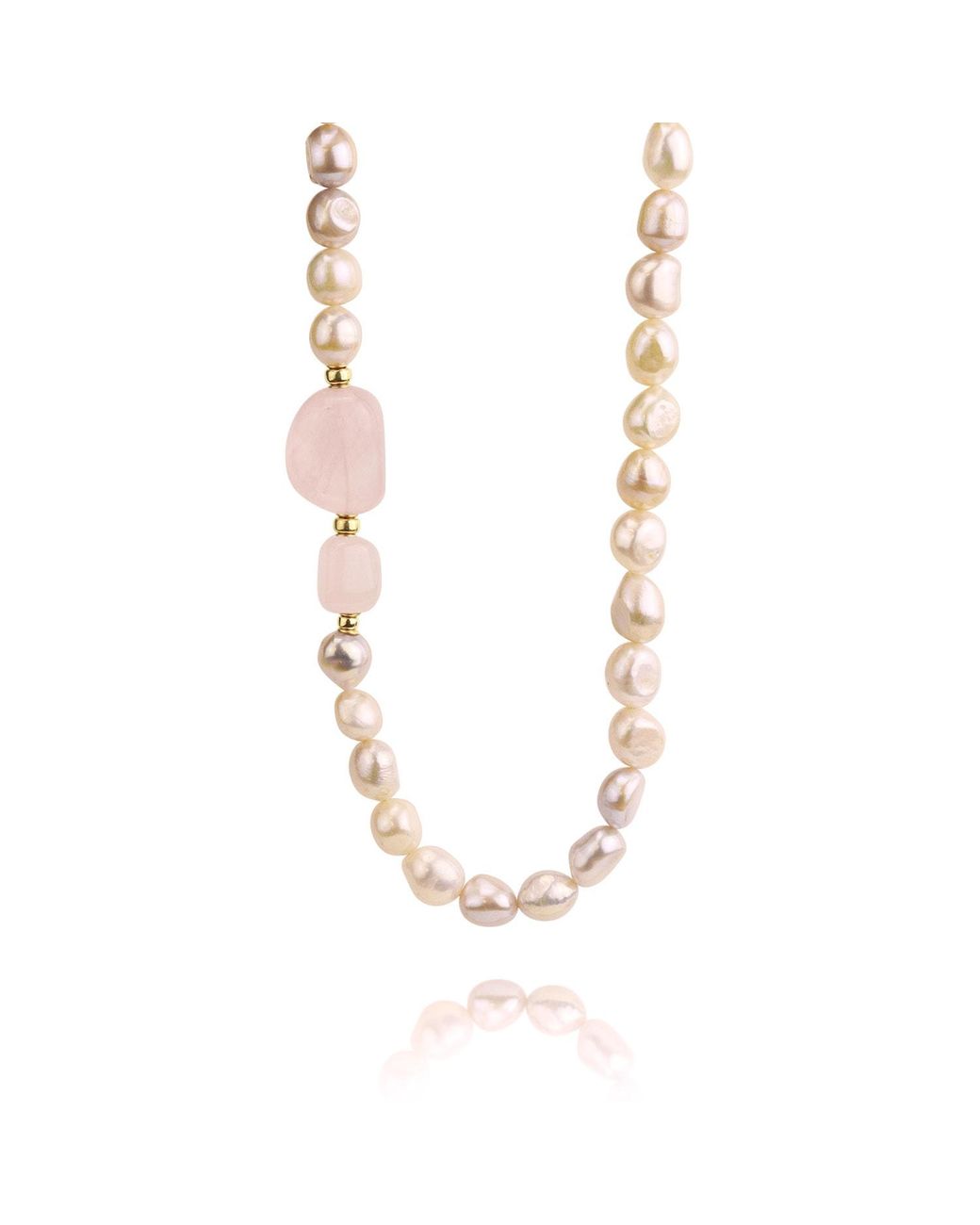 MOUNIR LONDON Metallic Pearl Rose Quartz Necklace Statement Necklace