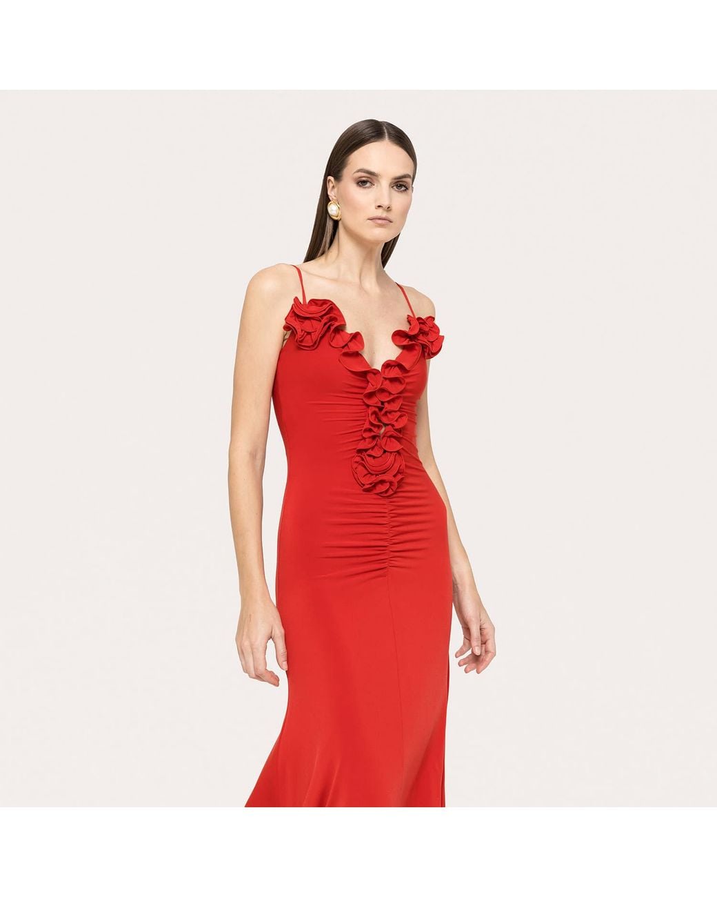 Nissa Red Floral-Applique Jersey Midi Dress