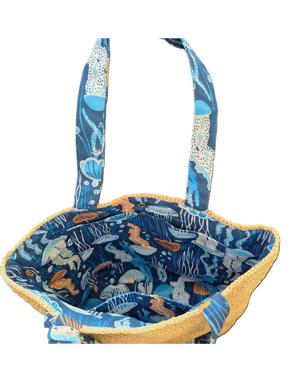 Springmoonatelier Multicolor Neutrals Raffia Handwoven Bag Flower Garden