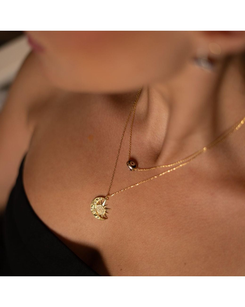 Ebru Jewelry Metallic Celestial Sun & Moon Diamond Necklace