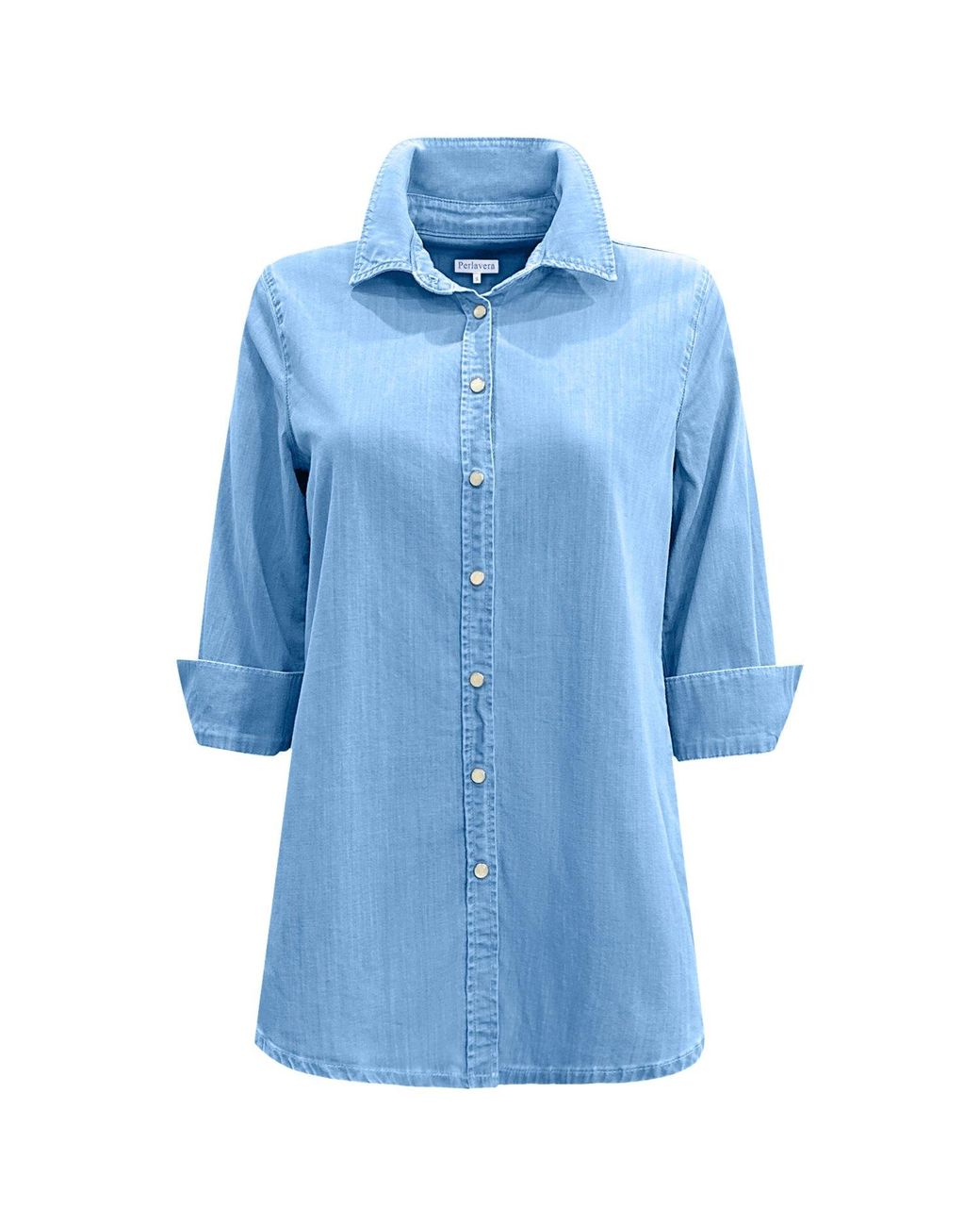 Perlavera Blue Ginger Light Washing Denim Three Quarter Sleeve Length Missy Fit Shirt