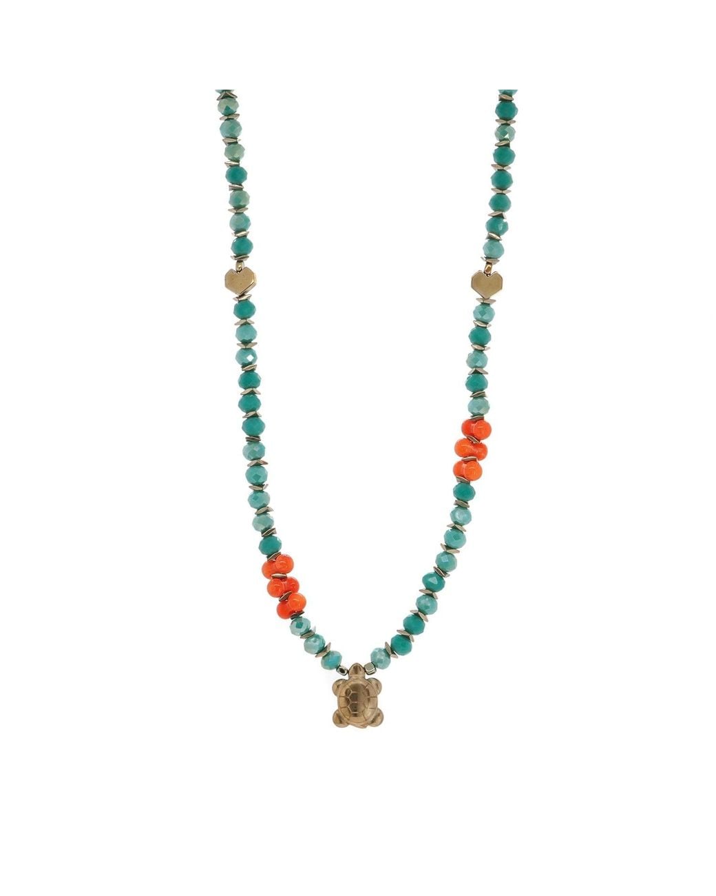 Ebru Jewelry Blue Turtle Blessing Crystal & Coral Beaded Necklace