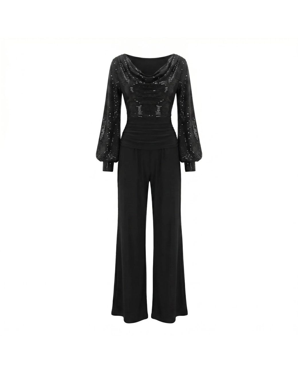 Atom Label Black Indium Jumpsuit With Bell Sleeve