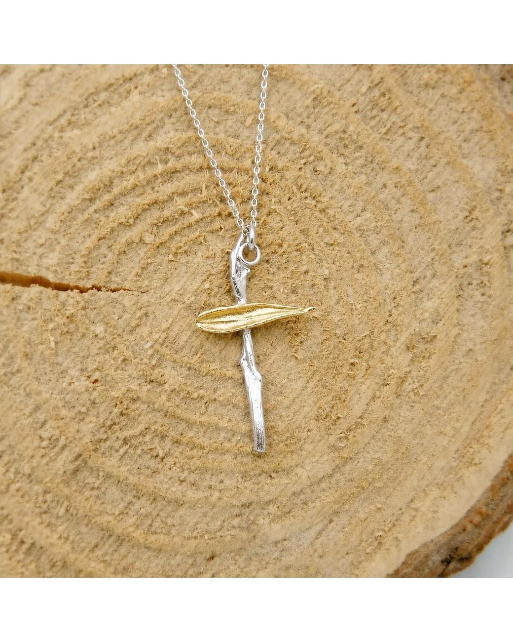 Mother Nature Jewelry Metallic Two-Tone Cross Necklace, & Leaf Pendant