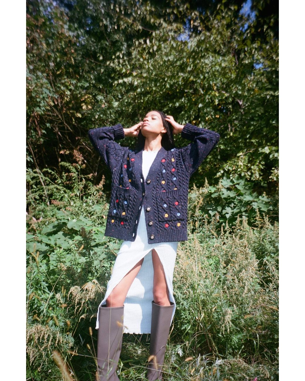 Gigi Knitwear Blue Neutrals Wild Flower Cardi