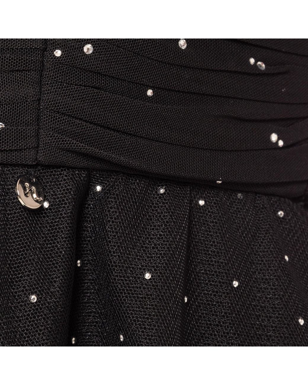 Nissa Black Rhinestone-Embellished Tulle Midi Dress