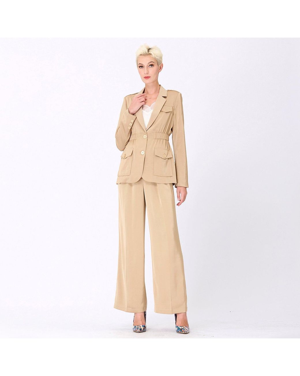 Smart and Joy Natural Pleats Straight Trousers