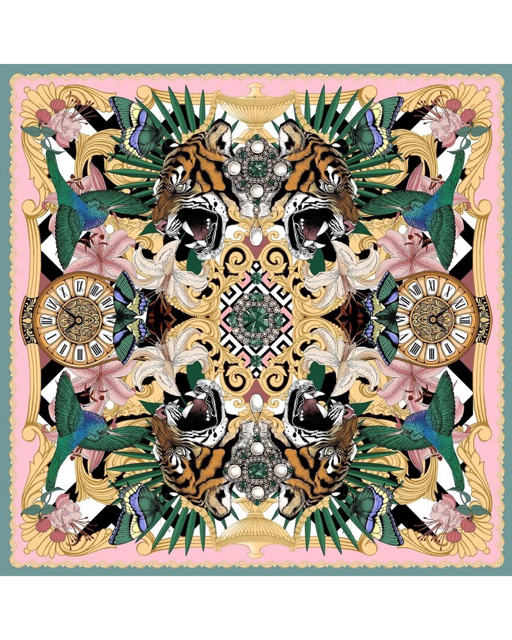 Emily Carter Green The Baroque Tiger Silk Neckerchief