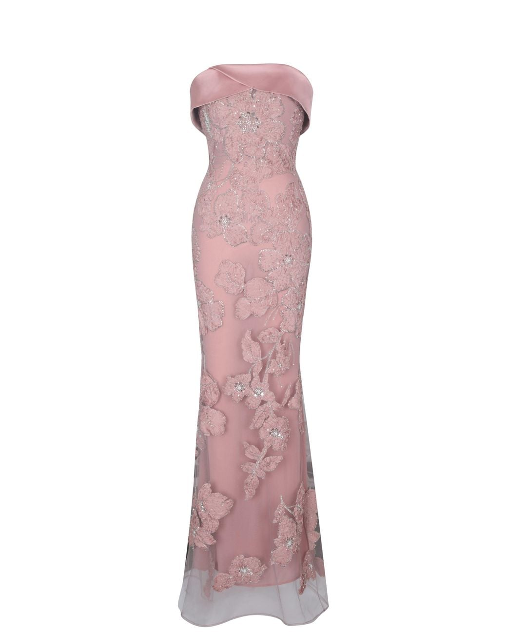 Miss Circle New York Purple Raphaela Dusty Beaded Floral Strapless Mermaid Maxi Dress