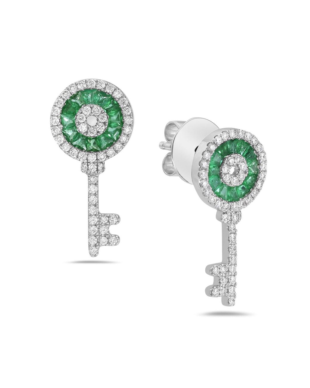 Artisan Green Emerald & Diamond Key Drop Earrings
