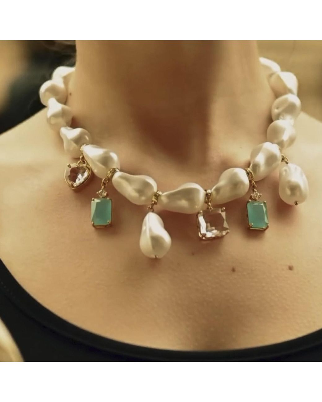 Mercela Metallic Majorca Pearl Charm Necklace Heart Charm Cz Crystal Pendants – Plated Vintage Inspired Jewellery