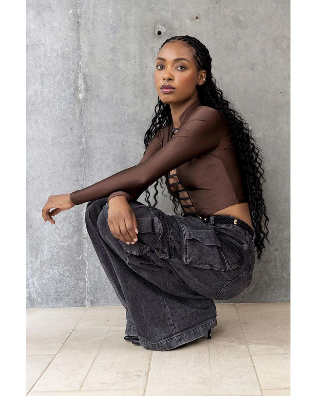 Monzlapur New York Brown Cropped Top With Straps