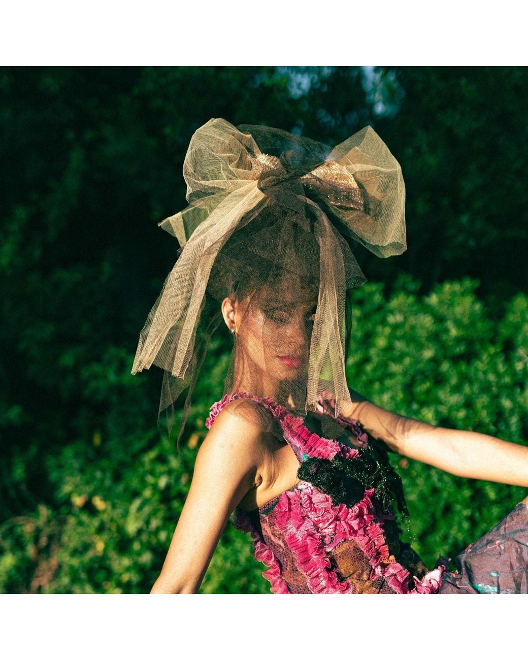 Miro Misljen Black Neutrals Champagne & Couture Bow Veil Headpiece