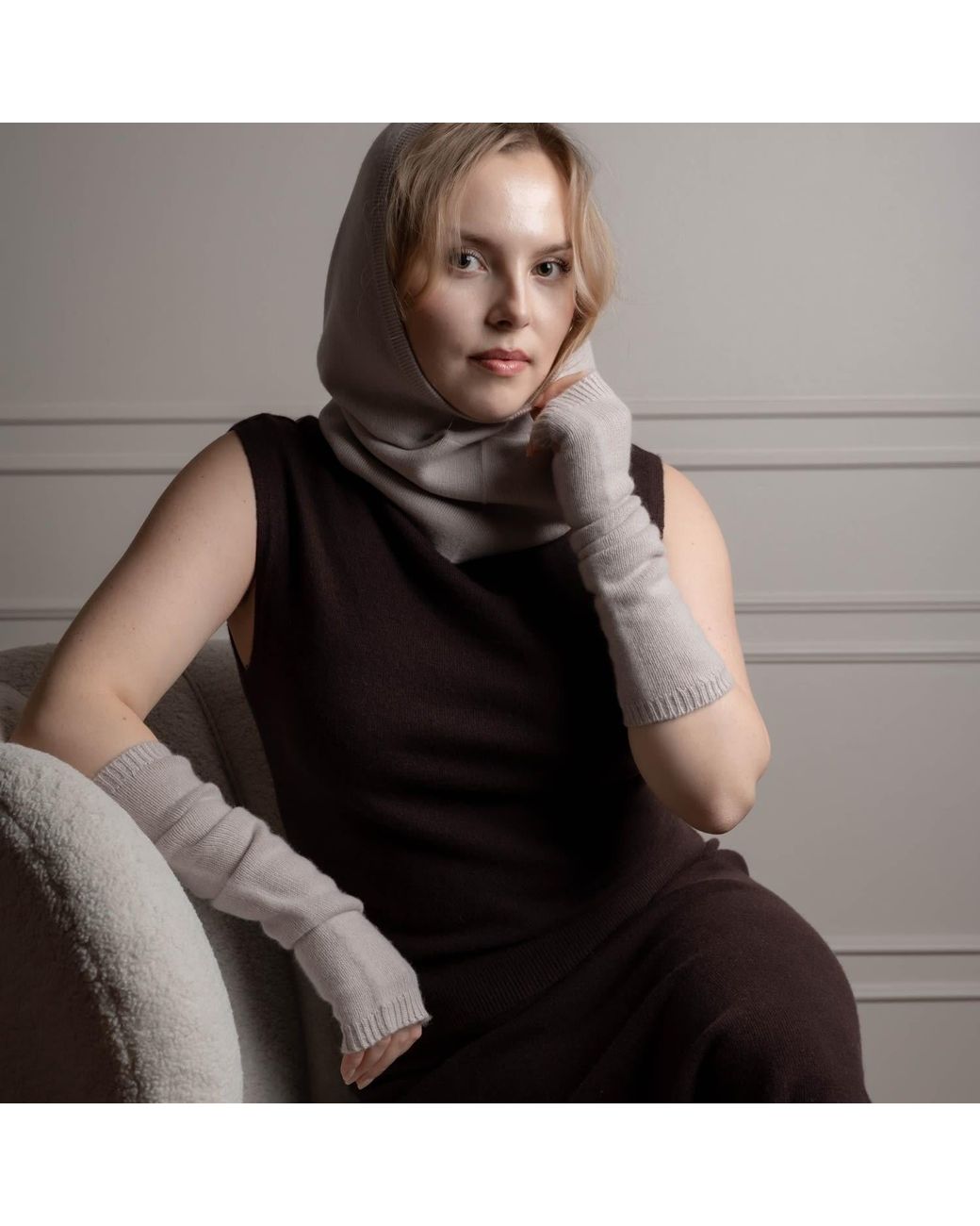 Fiora Muse Brown Cashmere Balaclava Hood