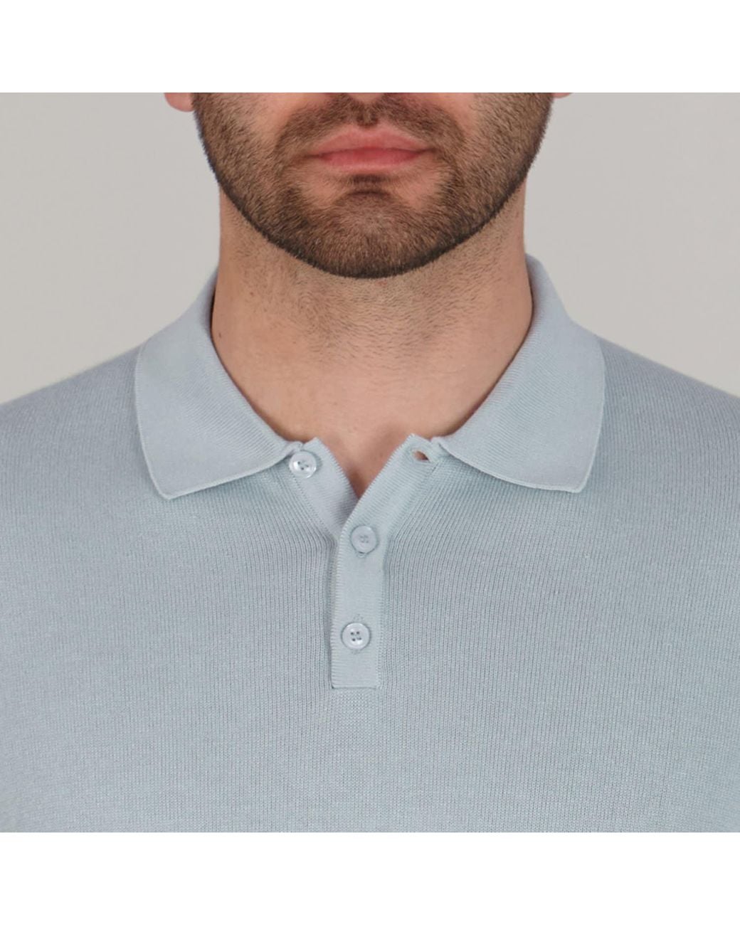 Paul James Knitwear Blue Cotton Hall Long Sleeve Knitted Polo Shirt for men