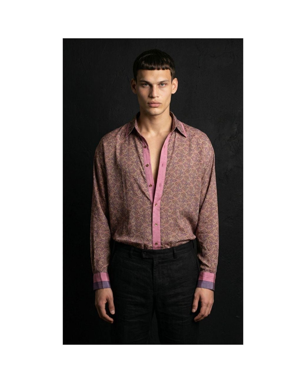 Monzlapur New York Purple Paisley Motif Long Sleeve Shirt- Lilac for men