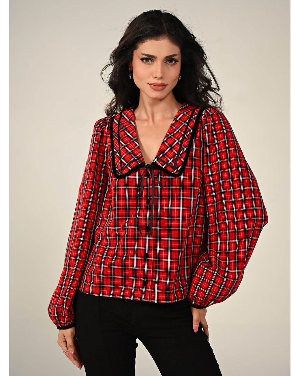 Rose & Nancy Red Sally Tartan Check Blouse