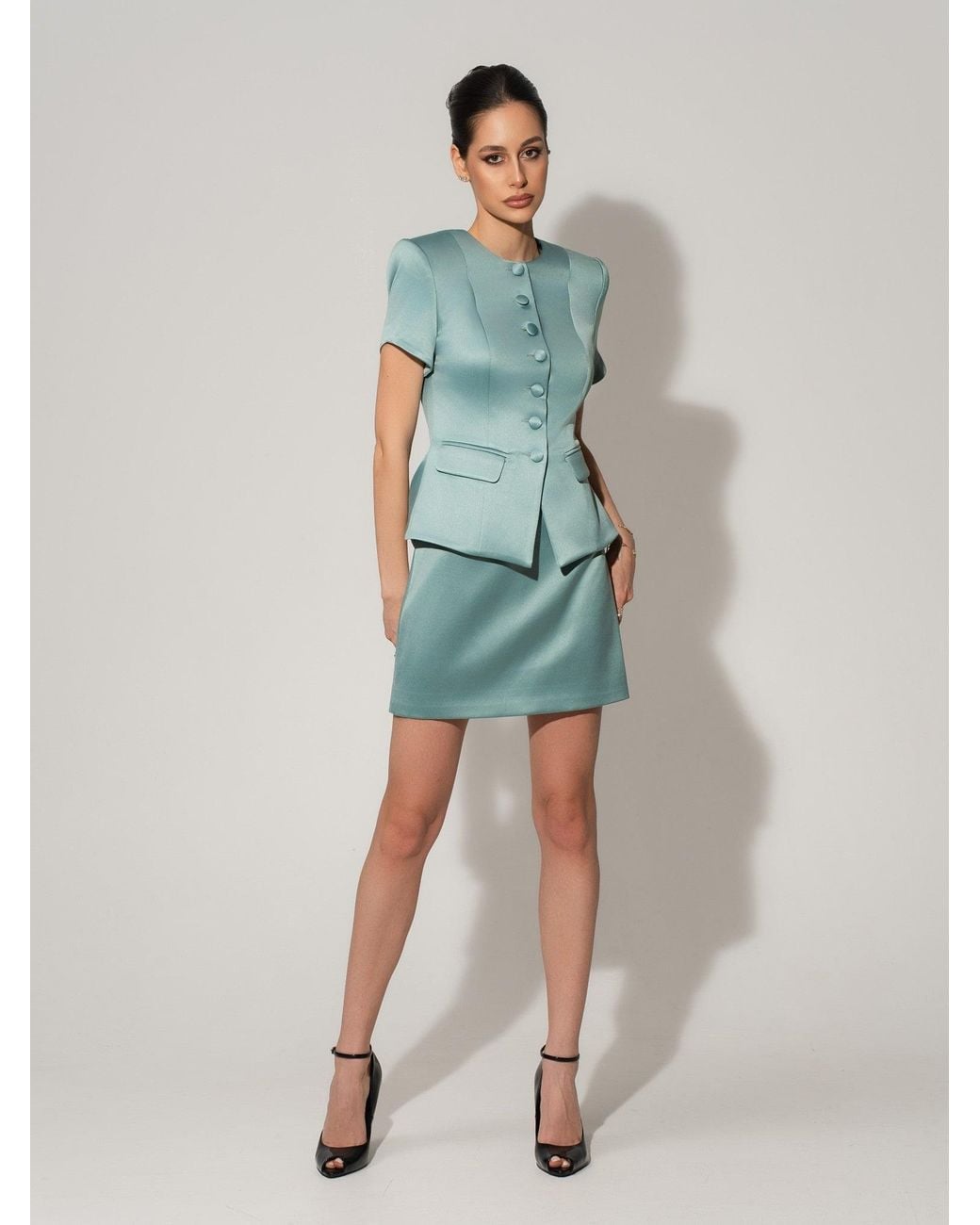 Tia Dorraine Green Satin Mini Skirt