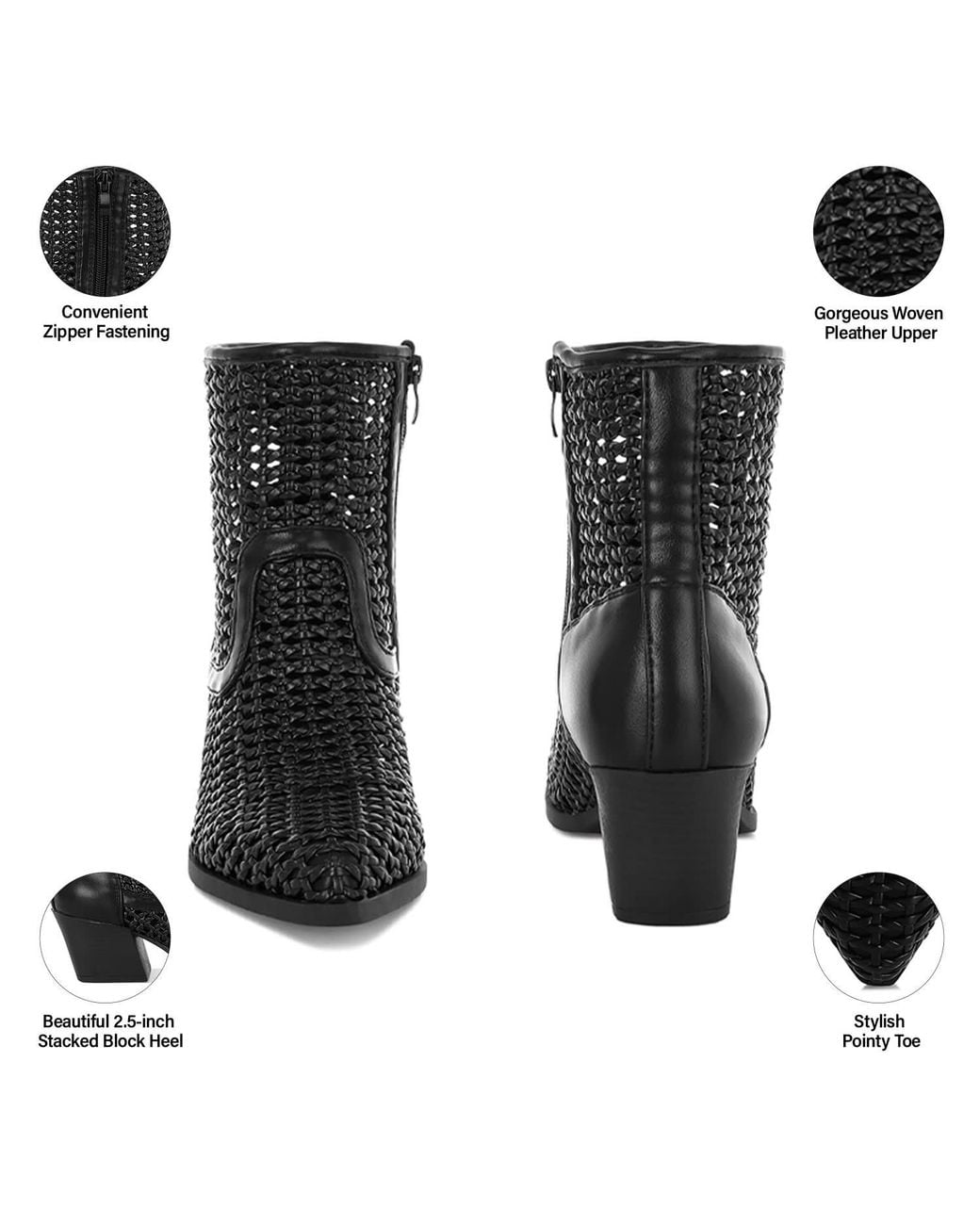 Rag & Co Black Artisole Woven Pleather Block Heel Boots