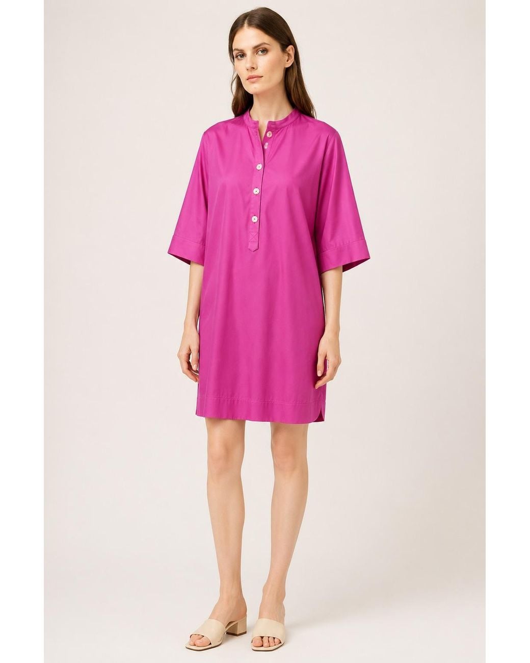 Conquista Pink Button-Placket Tunic Dress