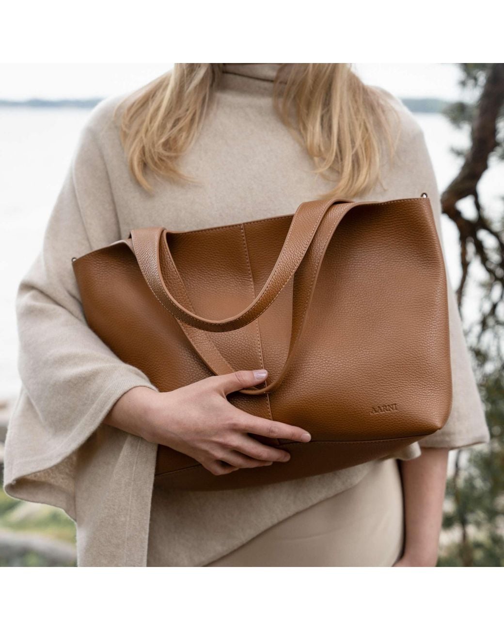 Aarni Brown Aava Tote Bag, Cognac