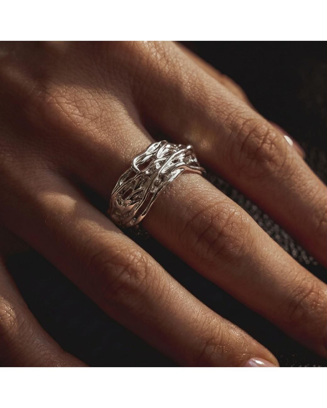 Mercela Metallic Woven Statement Ring – Chunky Textured Cocktail Ring Gift For Her