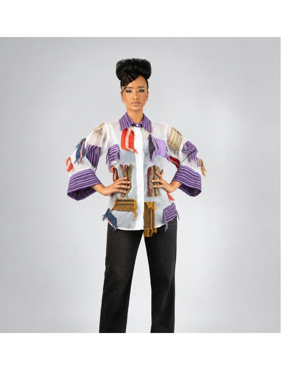 Beautiful Stitches Ltd Red Aso Oke Patchwork Organdy Shirt