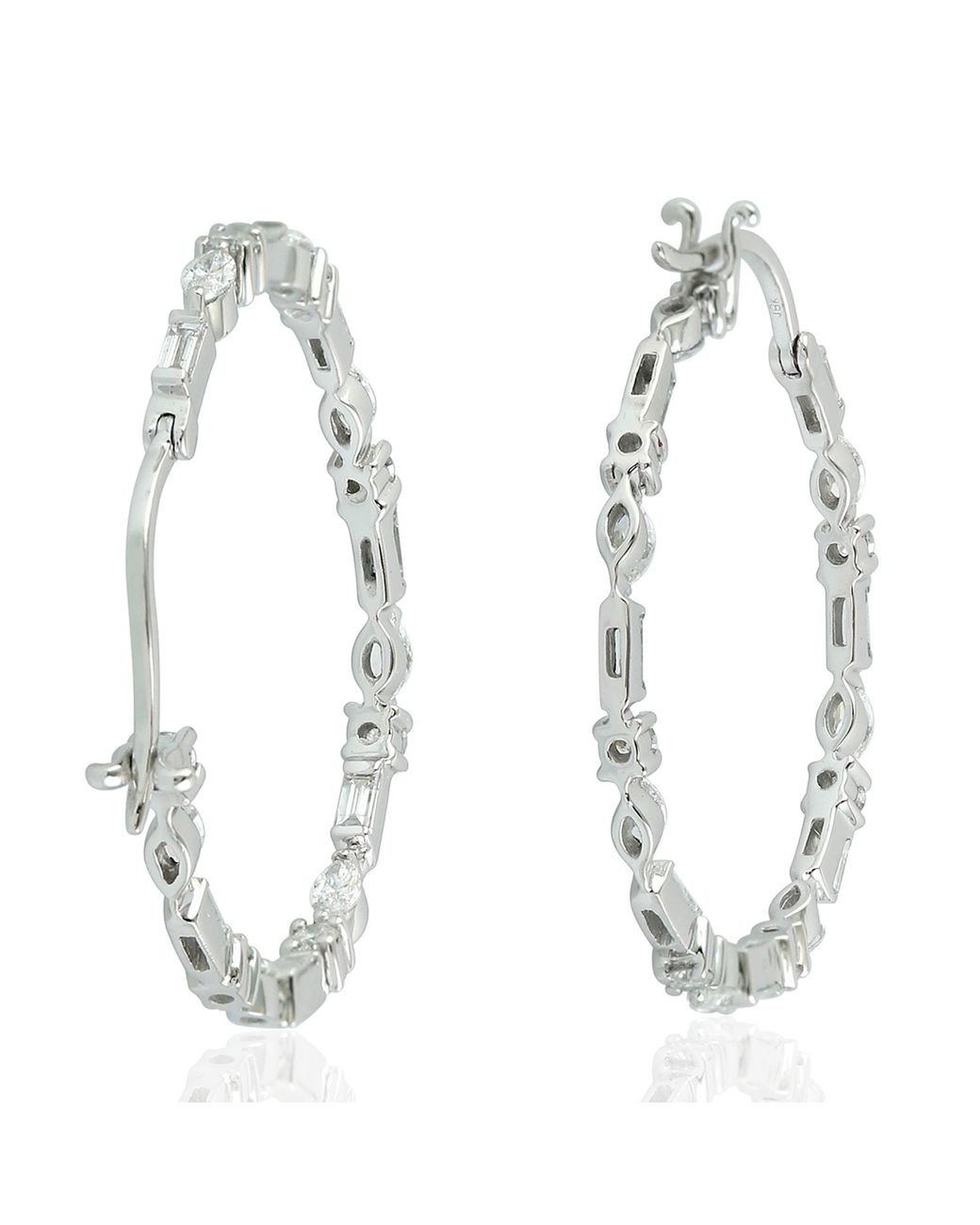 Artisan Metallic Natural Diamond Designer Hoop Earrings 18k Gold