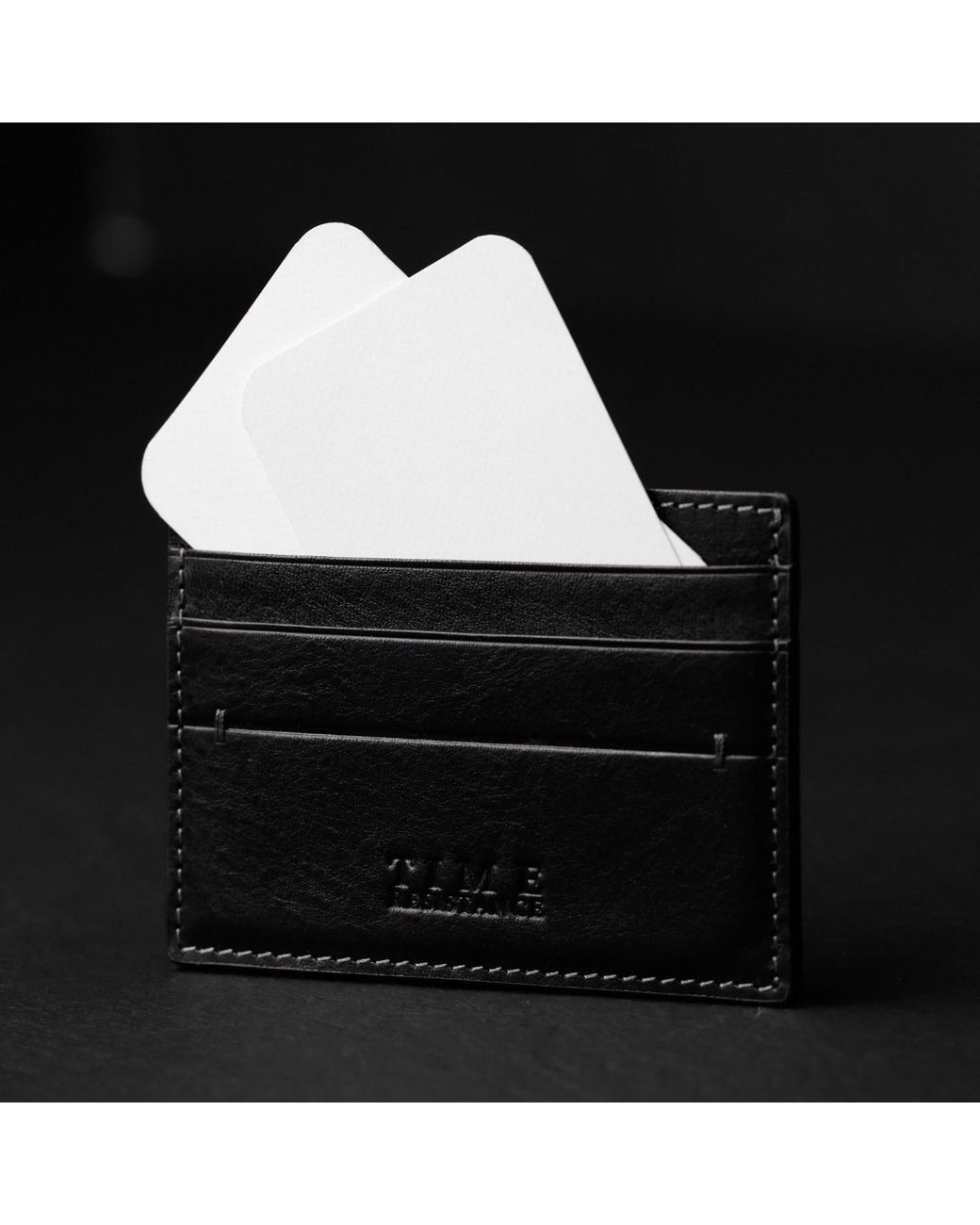 Time Resistance Black Leather Credit Card Case Business Card Case