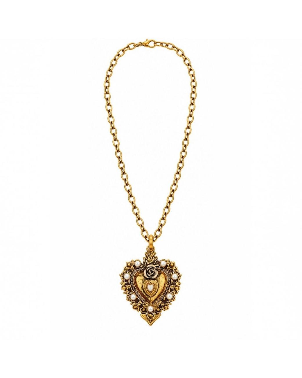 Vstyle Metallic Petite Sacred Heart Pearl Necklace