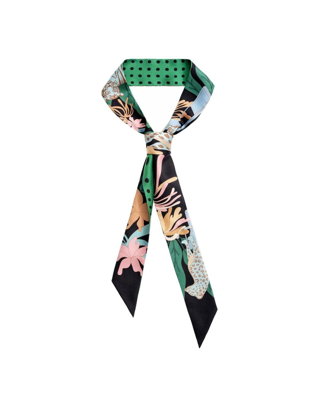 Jessie Zhao New York Green Silk Skinny Scarf Night Jungle Gathering