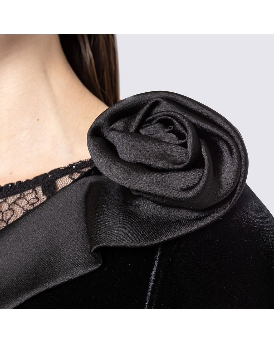 Nissa Black Lace-Trim Velvet Maxi Dress