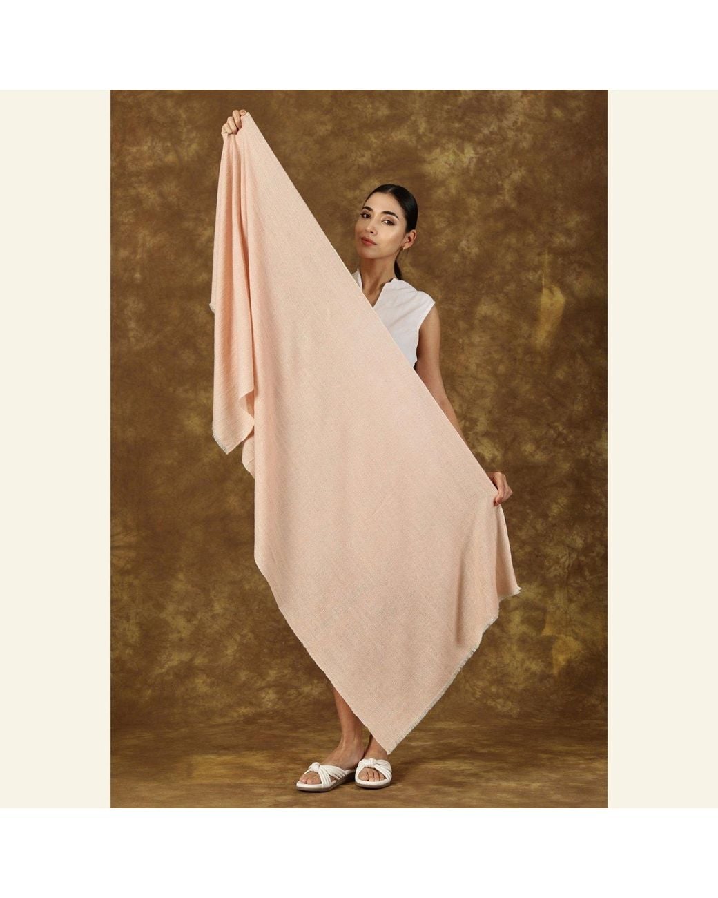 Heritagemoda Pink Neutrals Handmade Soft Nude Blush Pure Pashmina Cashmere Scarf From Kashmir