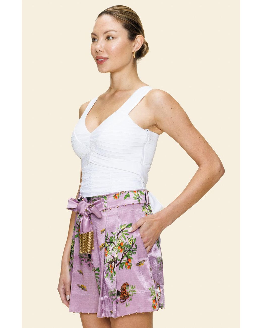 Ashaki Purple The Lilac Shanti Tiger Pleated Shorts
