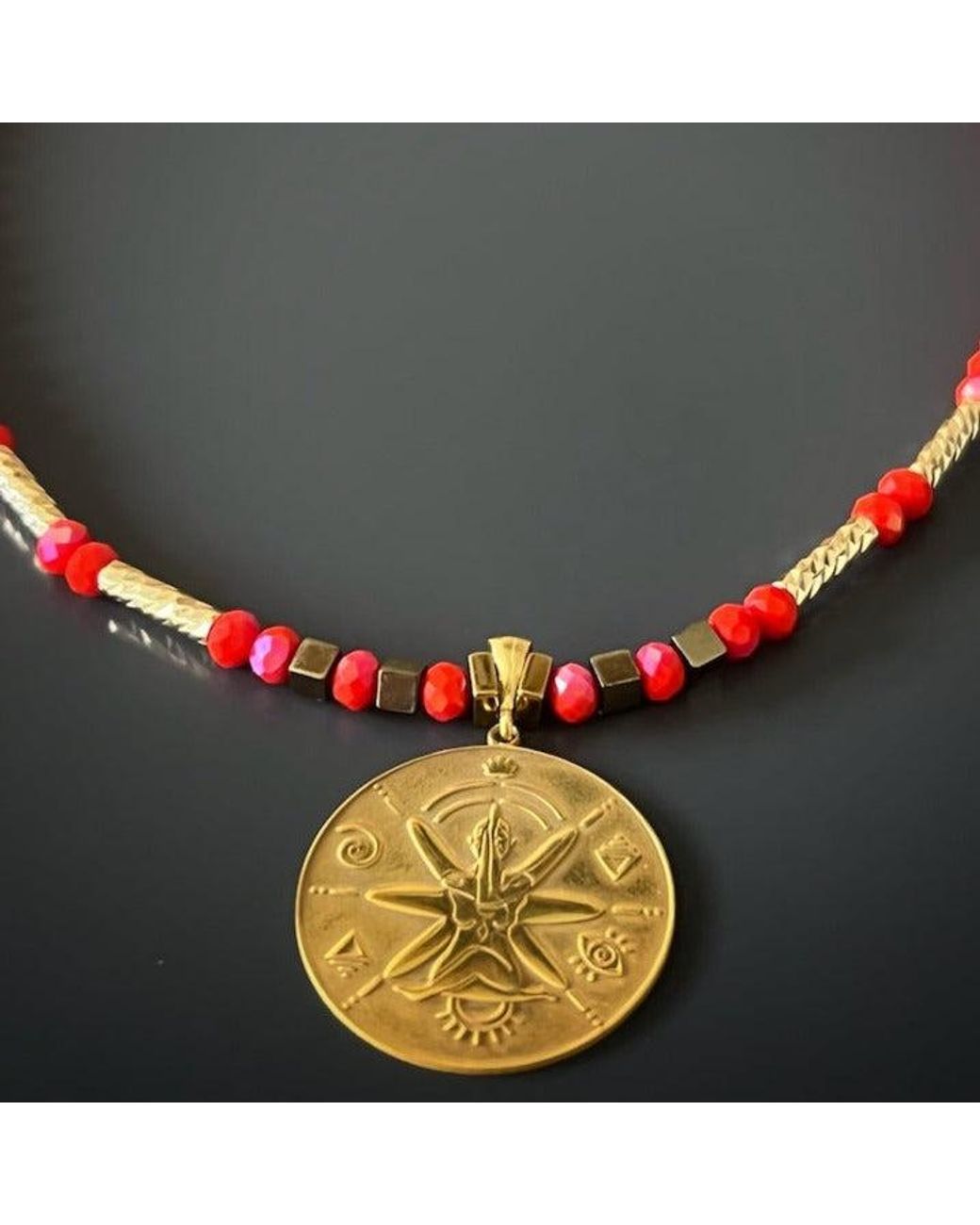 Ebru Jewelry Metallic Spiritual Energy Beaded Yoga Choker Necklace