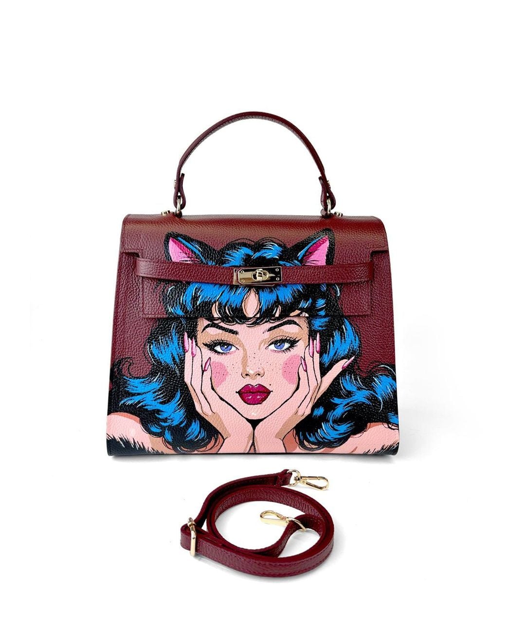 Maison Rubaiyat Blue Lulu Hand-Painted Leather Top Handle Bag – Kitty Noir