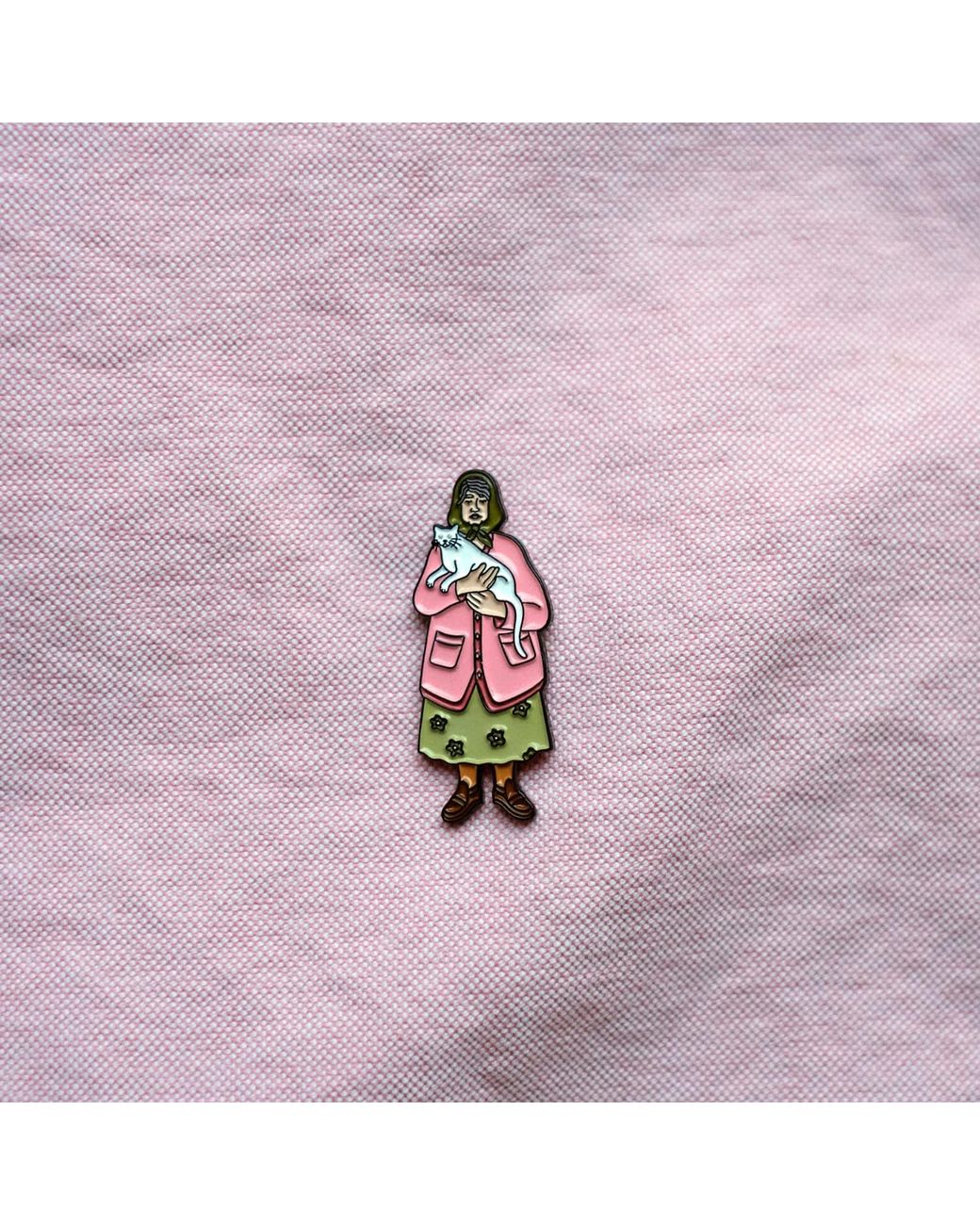 Make Heads Turn Red Enamel Pin Grandma & Cat