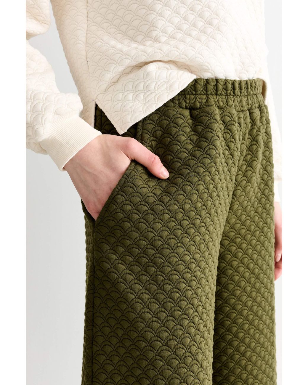 Louche Green Flory Scallop Quilt Wide Leg Trouser