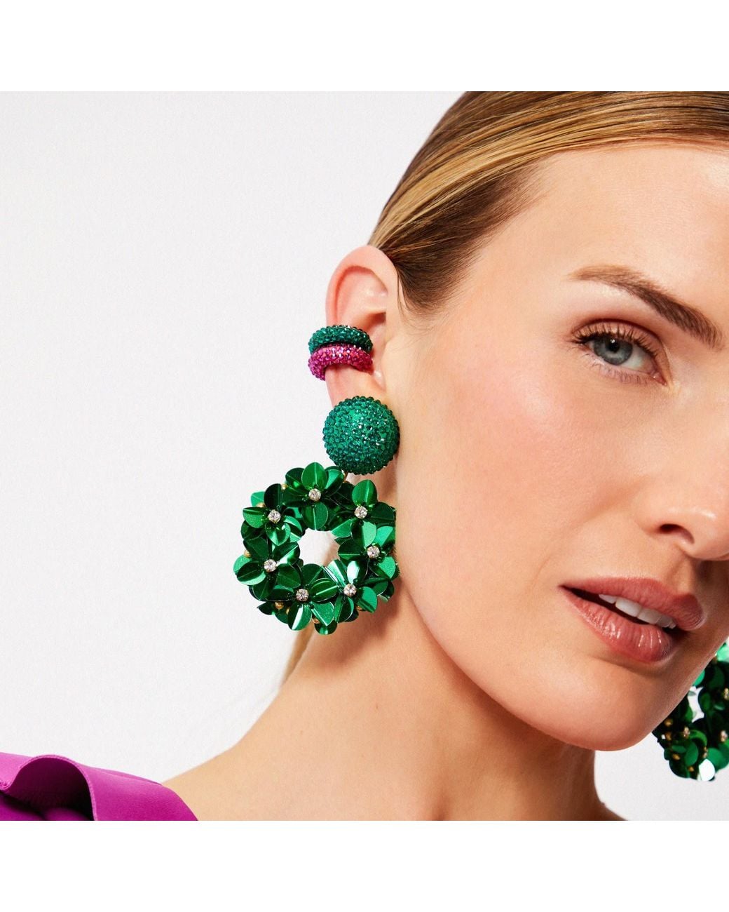 PINAR OZEVLAT Green Crystallised Lily Ear Cuff Emerald