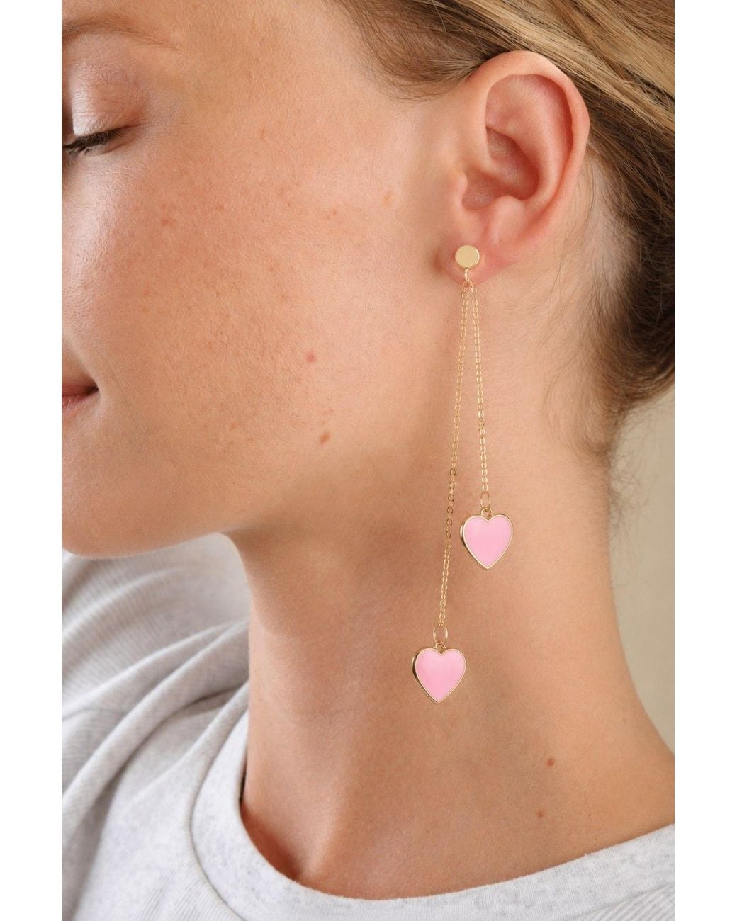 Rejected Hearts Club Pink Single Hearted Girl Double Sided Heart Charm Earrings