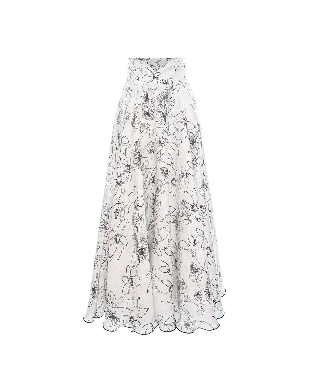 IZABELA MANDOIU White Floral Midi Viscose Skirt