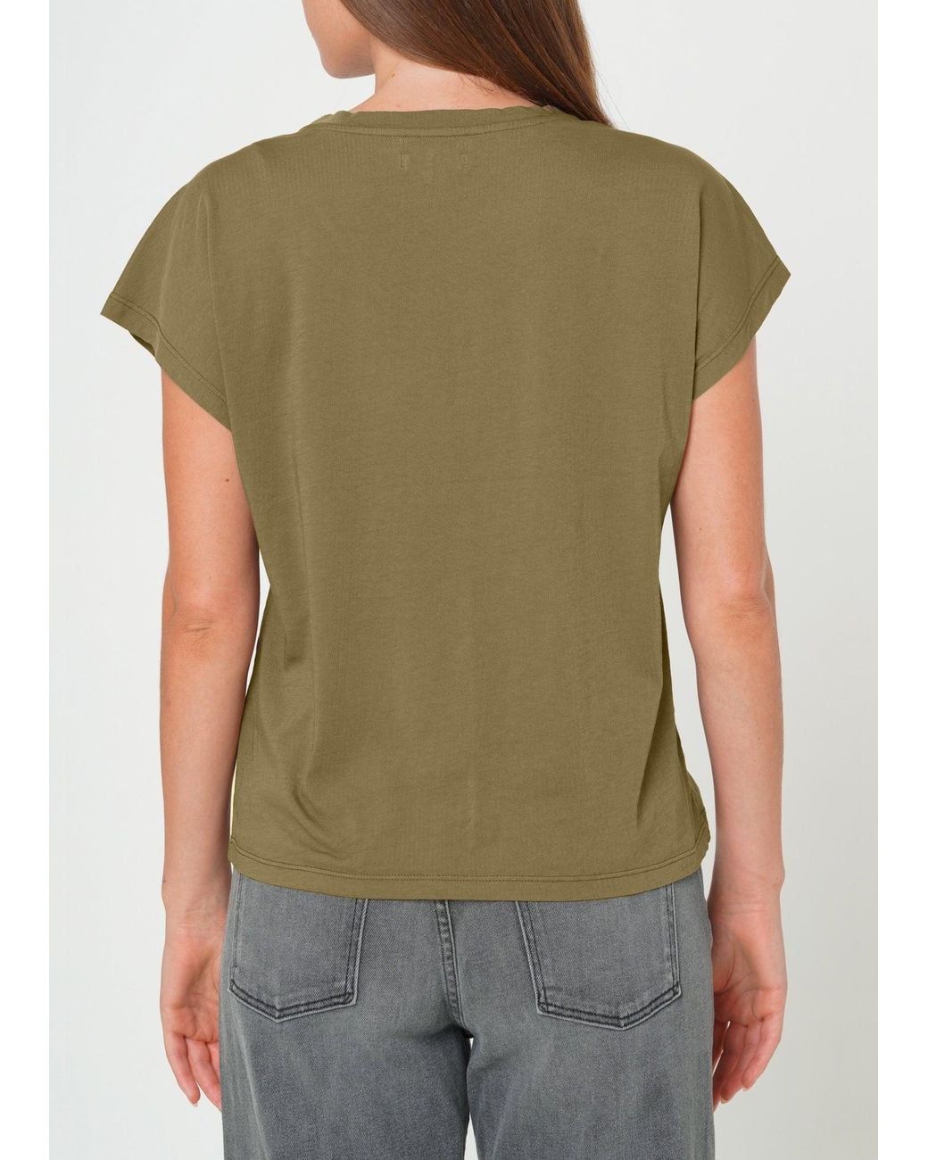 NOEND Green Supima Cotton Cap Sleeve V Neck Tee