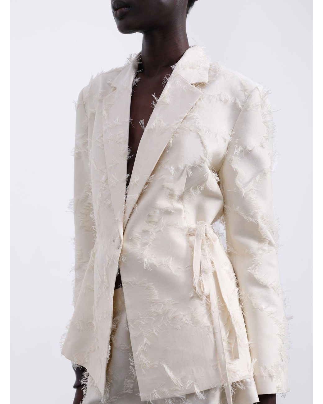 Sélone White Jora Fringe Open-Back Blazer Cream