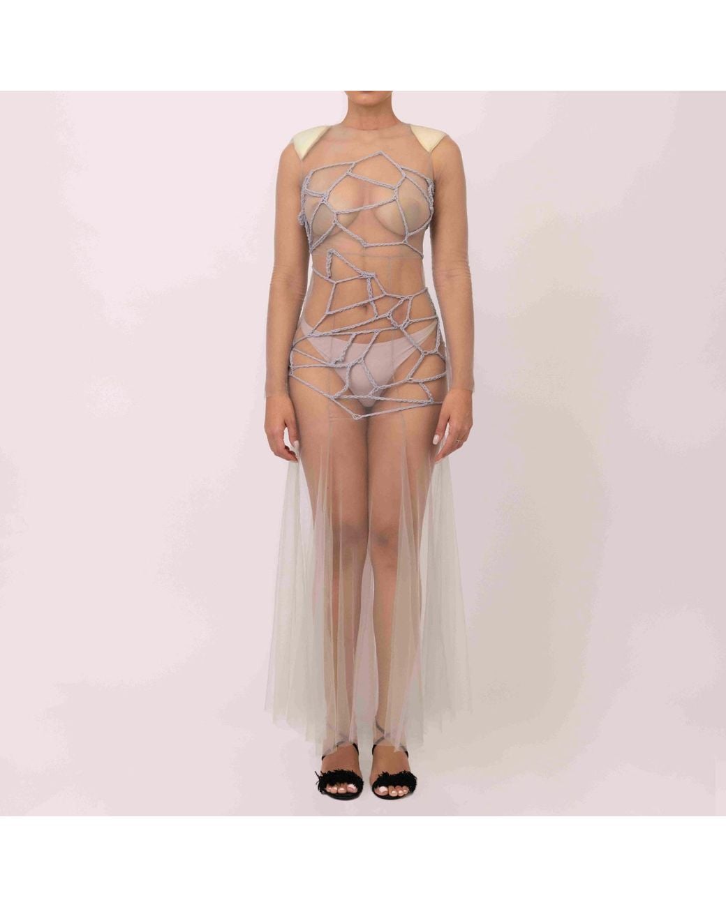 Chuks Collins Natural Neutrals Linda Evangelista Mesh Mermaid Gown – Neutral Tones