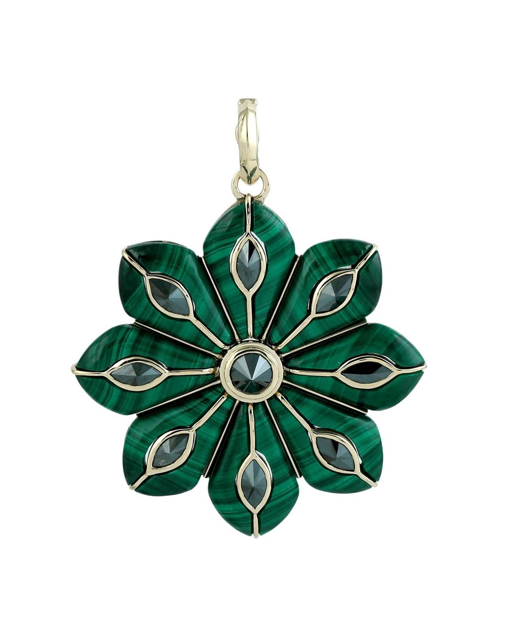 Artisan Green 14K Malachite & Diamond Flower Pendant