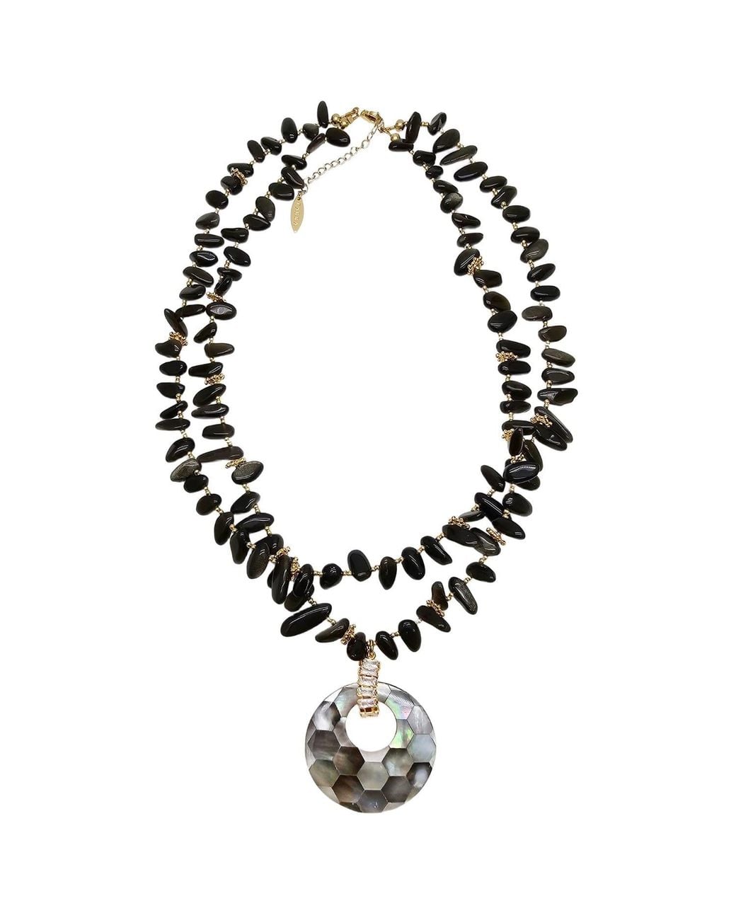 Farra Black Obsidian With Shell Pendant Classical Necklace